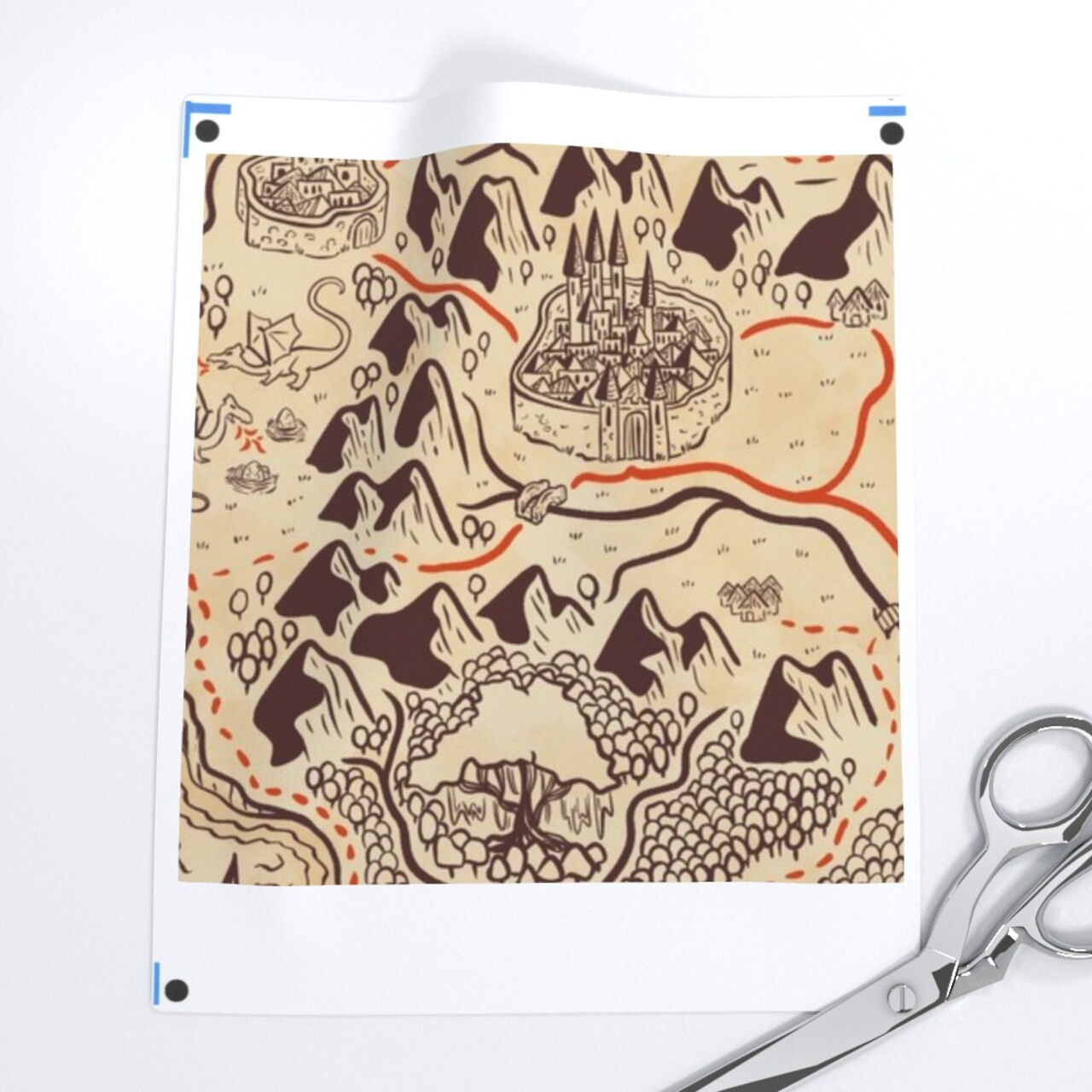 Dragon Cartography Fantasy Sepia Map Dragons Adventure Playful Kids Custom Printed Fabric by Spoonflower Various Fabrics by the Yard or Fat Quarter